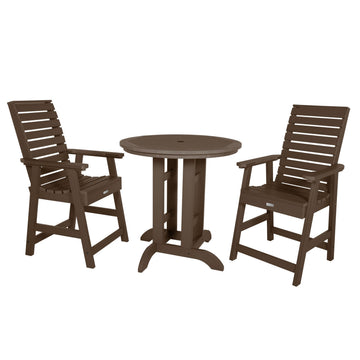 Weatherly 3pc 36in Round Dining Set - Counter Height Dining Highwood USA Weathered Acorn