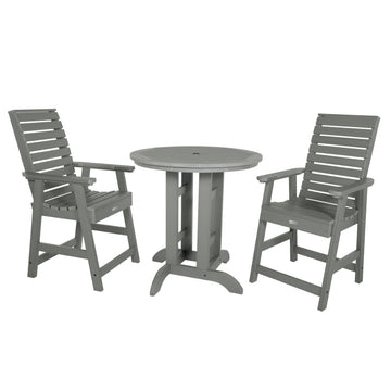Weatherly 3pc 36in Round Dining Set - Counter Height Dining Highwood USA Coastal Teak