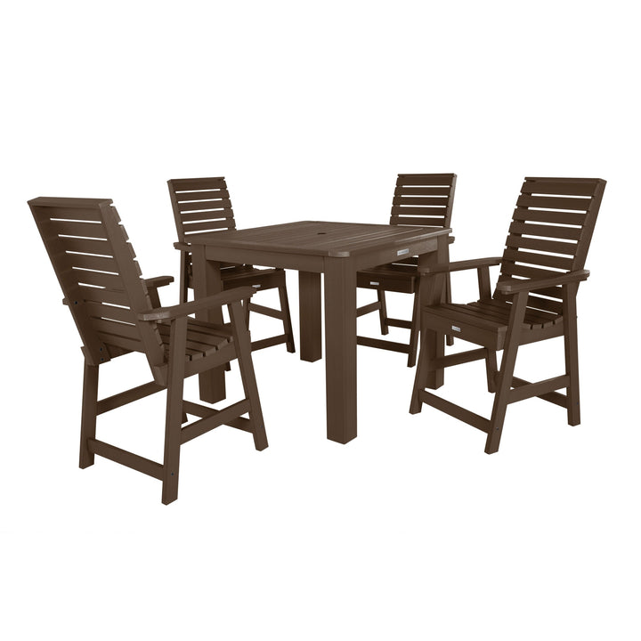 Weatherly 5pc Square Dining Set 42in x 42in- Counter Height Dining Highwood USA Weathered Acorn