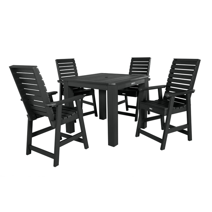 Weatherly 5pc Square Dining Set 42in x 42in- Counter Height Dining Highwood USA Black