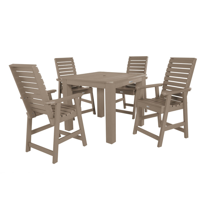 Weatherly 5pc Square Dining Set 42in x 42in- Counter Height Dining Highwood USA Woodland Brown