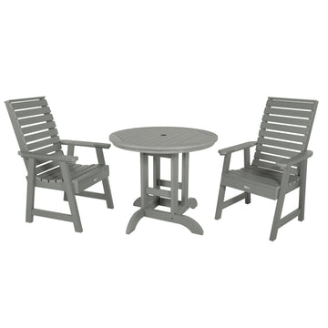 Weatherly 3pc 36in Round Dining Set - Dining Height Dining Highwood USA Coastal Teak