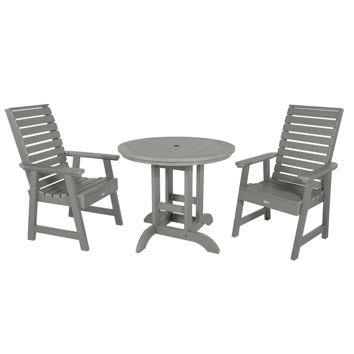 Weatherly 3pc 36in Round Dining Set - Dining Height Dining Highwood USA Coastal Teak