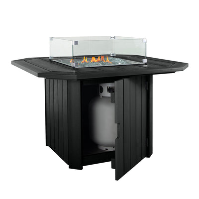 Black Oasis Fire table with propane tank in view