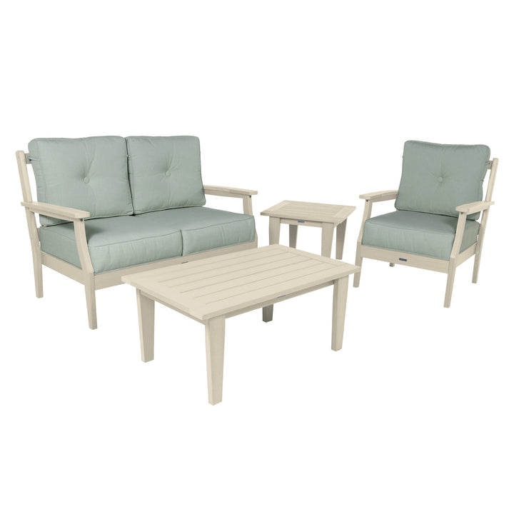 Lehigh Deep Seating 4 Piece Loveseat and Chair Set Deep Seating Highwood USA Canvas Seasalt Whitewash