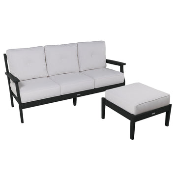 Lehigh Deep Seating 2 Piece Couch and Ottoman Set Deep Seating Highwood USA Bliss Linen Black