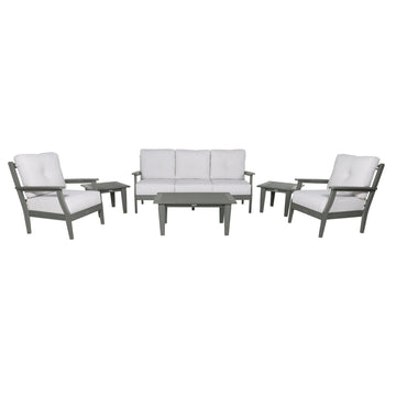 Lehigh Deep Seating 6 Piece Conversation Set Deep Seating Highwood USA Bliss Linen Coastal Teak