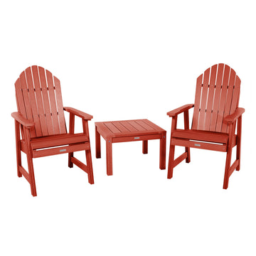 2 Hamilton Deck Chairs with Adirondack Side Table Kitted Sets Highwood USA Rustic Red