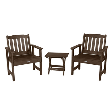 2 Lehigh Garden Chairs with Folding Adirondack Side Table Kitted Sets Highwood USA Weathered Acorn