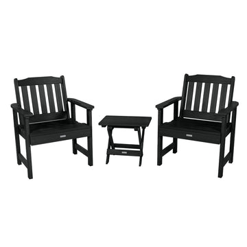2 Lehigh Garden Chairs with Folding Adirondack Side Table Kitted Sets Highwood USA Black