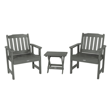 2 Lehigh Garden Chairs with Folding Adirondack Side Table Kitted Sets Highwood USA Coastal Teak