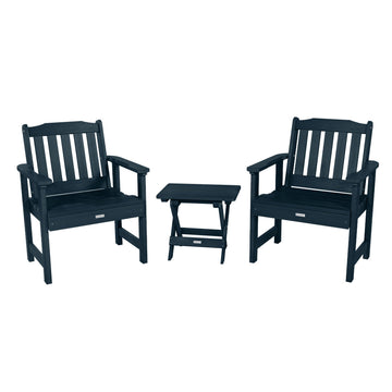 2 Lehigh Garden Chairs with Folding Adirondack Side Table Kitted Sets Highwood USA Federal Blue