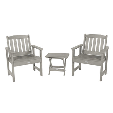 2 Lehigh Garden Chairs with Folding Adirondack Side Table Kitted Sets Highwood USA Harbor Gray
