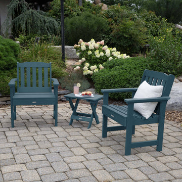 2 Lehigh Garden Chairs with Folding Adirondack Side Table Kitted Sets Highwood USA