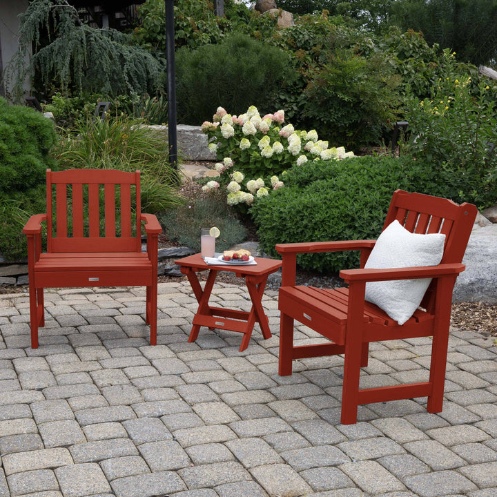 2 Lehigh Garden Chairs with Folding Adirondack Side Table Kitted Sets Highwood USA