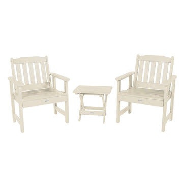 2 Lehigh Garden Chairs with Folding Adirondack Side Table Kitted Sets Highwood USA Whitewash