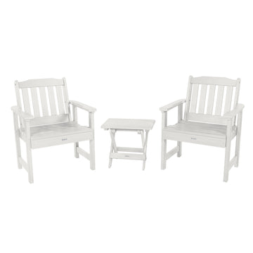 2 Lehigh Garden Chairs with Folding Adirondack Side Table Kitted Sets Highwood USA White