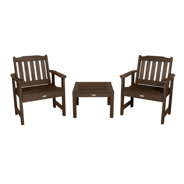 2 Lehigh Garden Chairs with 1 Square Side Table Kitted Sets Highwood USA Weathered Acorn