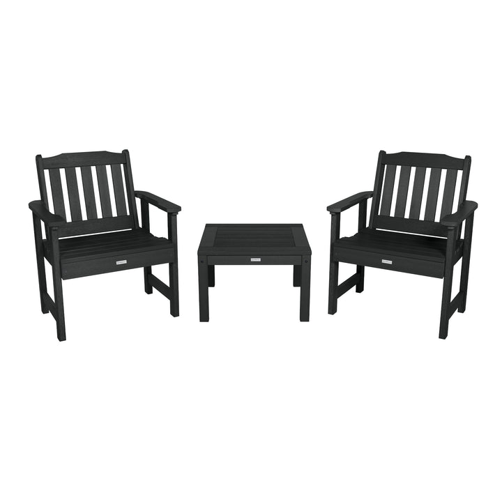 2 Lehigh Garden Chairs with 1 Square Side Table Kitted Sets Highwood USA Black
