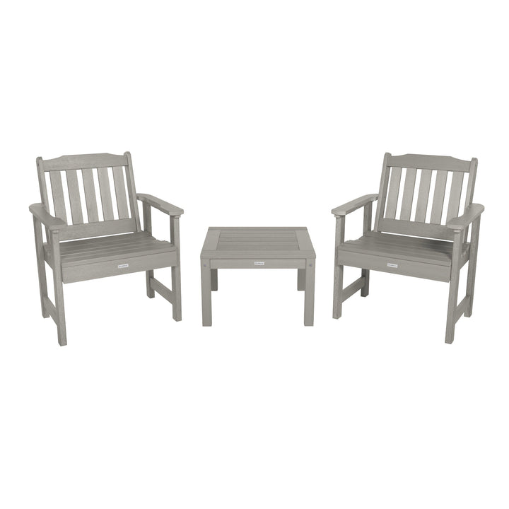 2 Lehigh Garden Chairs with 1 Square Side Table Kitted Sets Highwood USA Harbor Gray