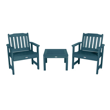 2 Lehigh Garden Chairs with 1 Square Side Table Kitted Sets Highwood USA Nantucket Blue
