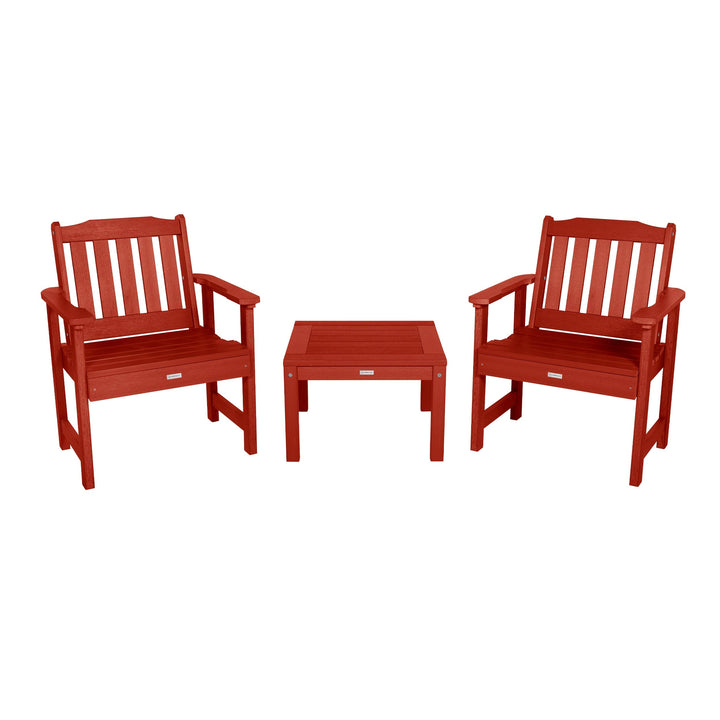 2 Lehigh Garden Chairs with 1 Square Side Table Kitted Sets Highwood USA Rustic Red