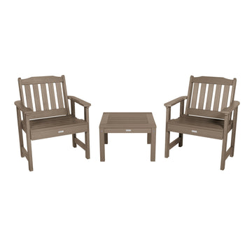 2 Lehigh Garden Chairs with 1 Square Side Table Kitted Sets Highwood USA Woodland Brown