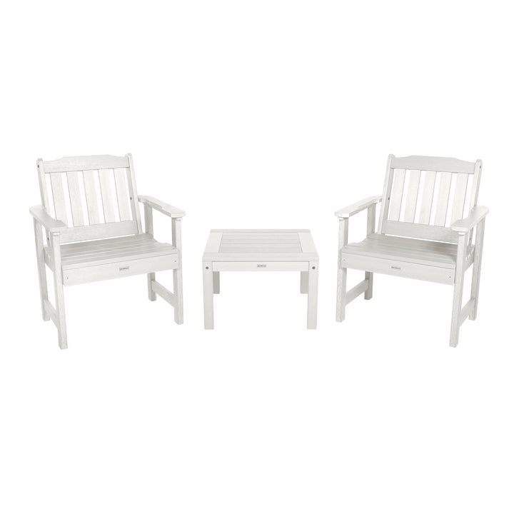 2 Lehigh Garden Chairs with 1 Square Side Table Kitted Sets Highwood USA White