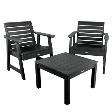 2 Weatherly Garden Chairs with Square Side Table Kitted Sets Highwood USA Black