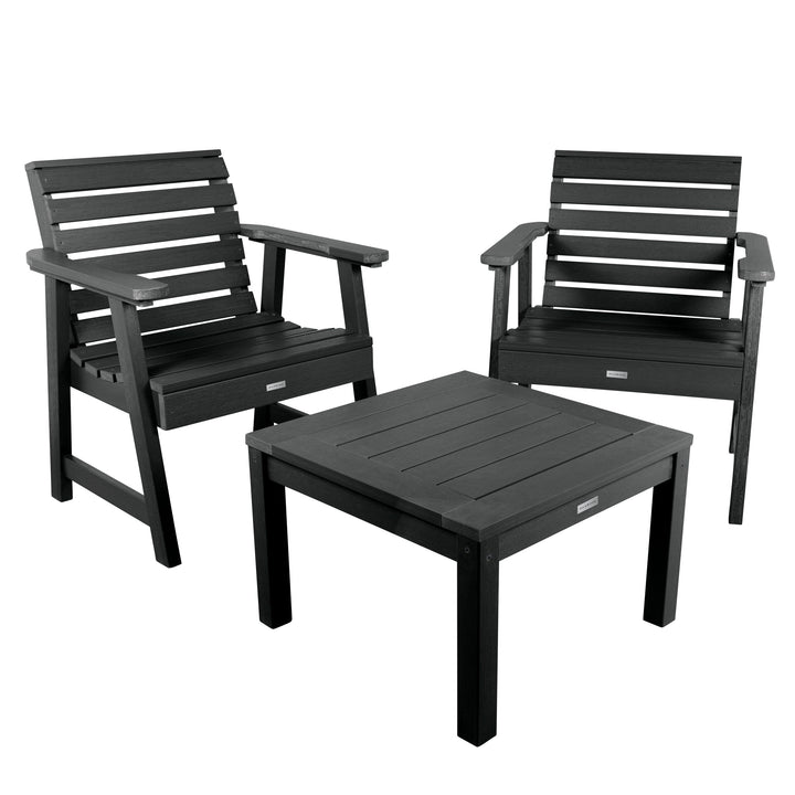 2 Weatherly Garden Chairs with Square Side Table Kitted Sets Highwood USA Black