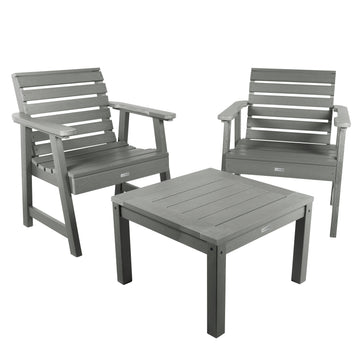 2 Weatherly Garden Chairs with Square Side Table Kitted Sets Highwood USA Coastal Teak