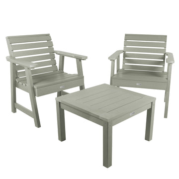 2 Weatherly Garden Chairs with Square Side Table Kitted Sets Highwood USA Eucalyptus