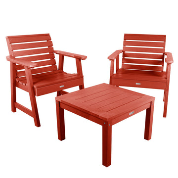 2 Weatherly Garden Chairs with Square Side Table Kitted Sets Highwood USA Rustic Red