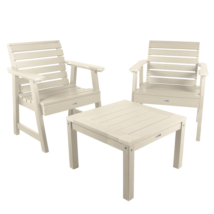 2 Weatherly Garden Chairs with Square Side Table Kitted Sets Highwood USA Whitewash