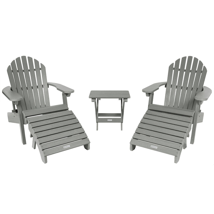 2 Hamilton Adirondack Chairs, 2 Ottomans & Side Table Kitted Sets Highwood USA Coastal Teak