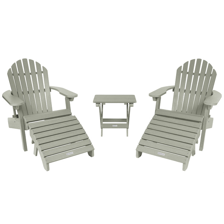 2 Hamilton Adirondack Chairs, 2 Ottomans & Side Table Kitted Sets Highwood USA Eucalyptus