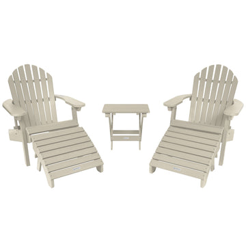 2 Hamilton Adirondack Chairs, 2 Ottomans & Side Table Kitted Sets Highwood USA Whitewash