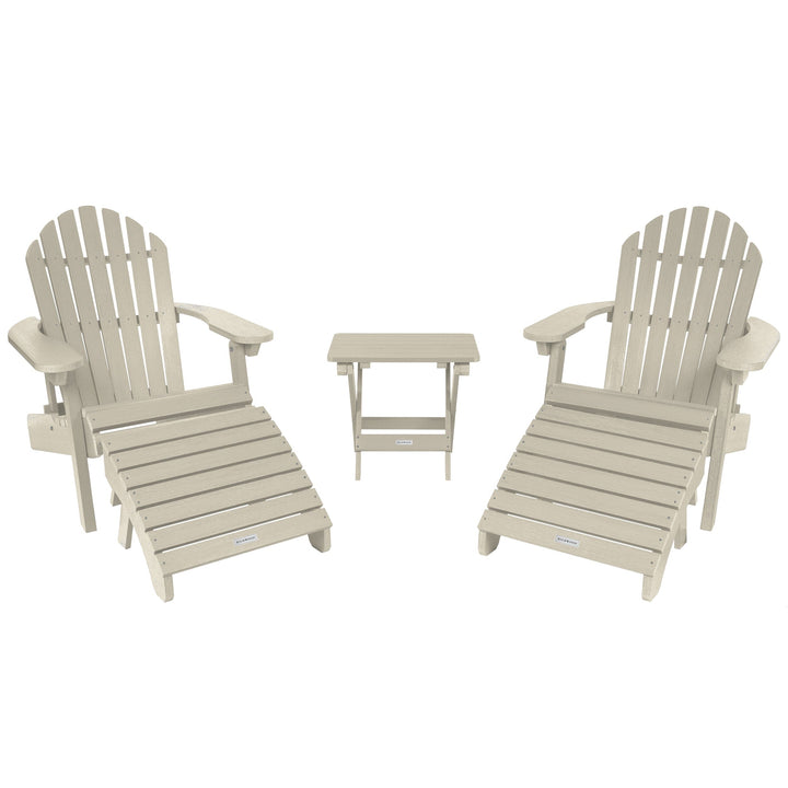 2 Hamilton Adirondack Chairs, 2 Ottomans & Side Table Kitted Sets Highwood USA Whitewash