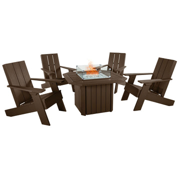 Italica Modern Adirondack 5-Piece Conversation Set with Fire Pit Table Kitted Sets Highwood USA Weathered Acorn