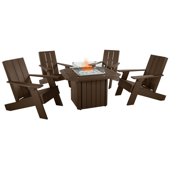 Italica Modern Adirondack 5-Piece Conversation Set with Fire Pit Table Kitted Sets Highwood USA Weathered Acorn