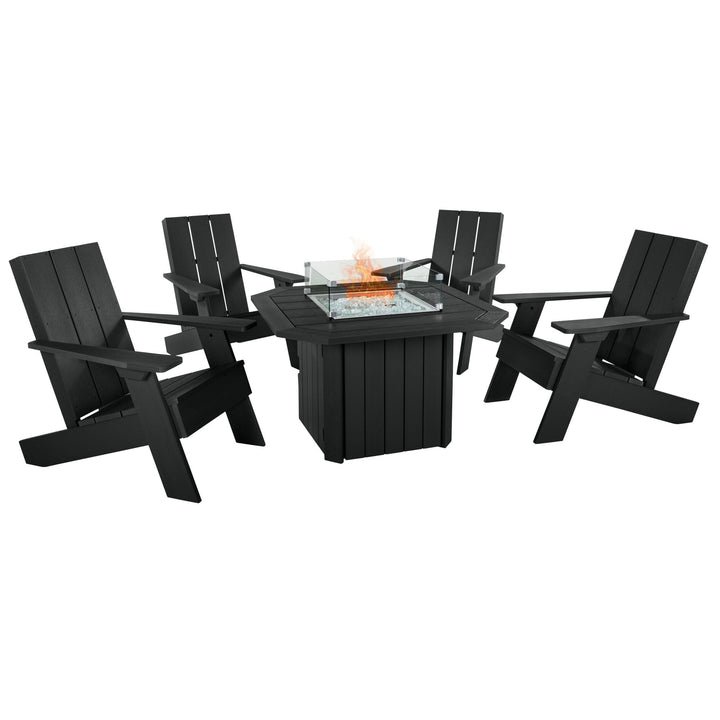 Italica Modern Adirondack 5-Piece Conversation Set with Fire Pit Table Kitted Sets Highwood USA Black
