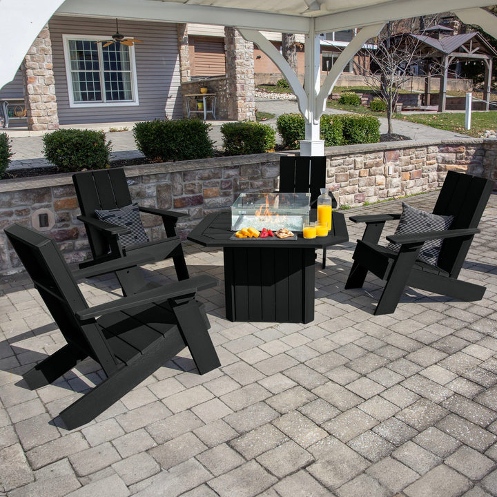 Italica Modern Adirondack 5-Piece Conversation Set with Fire Pit Table Kitted Sets Highwood USA