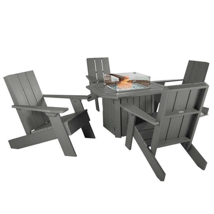Italica Modern Adirondack 5-Piece Conversation Set with Fire Pit Table Kitted Sets Highwood USA