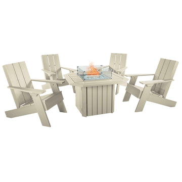 Italica Modern Adirondack 5-Piece Conversation Set with Fire Pit Table Kitted Sets Highwood USA Whitewash