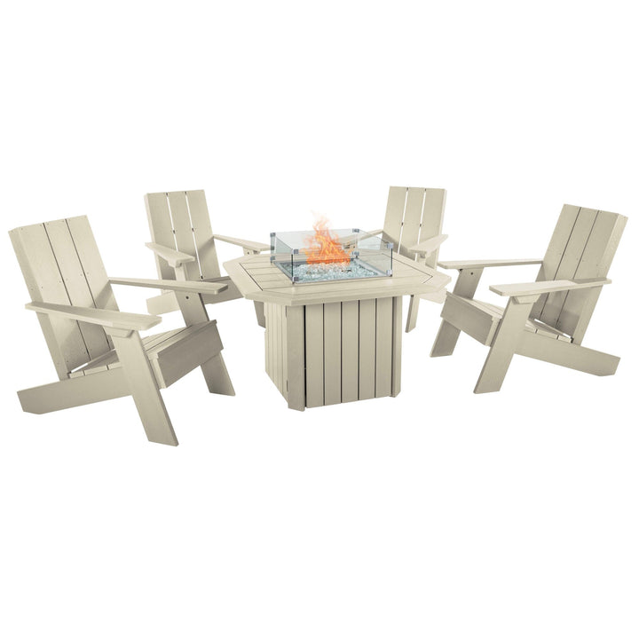 Italica Modern Adirondack 5-Piece Conversation Set with Fire Pit Table Kitted Sets Highwood USA Whitewash