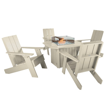Italica Modern Adirondack 5-Piece Conversation Set with Fire Pit Table Kitted Sets Highwood USA