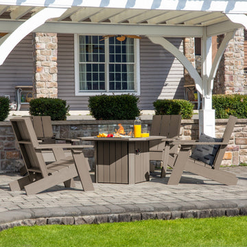 Italica Modern Adirondack 5-Piece Conversation Set with Fire Pit Table Kitted Sets Highwood USA