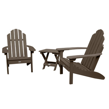 2 Classic Westport Adirondack Chairs with Folding Side Table Kitted Sets Highwood USA Weathered Acorn