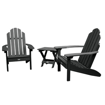 2 Classic Westport Adirondack Chairs with Folding Side Table Kitted Sets Highwood USA Black
