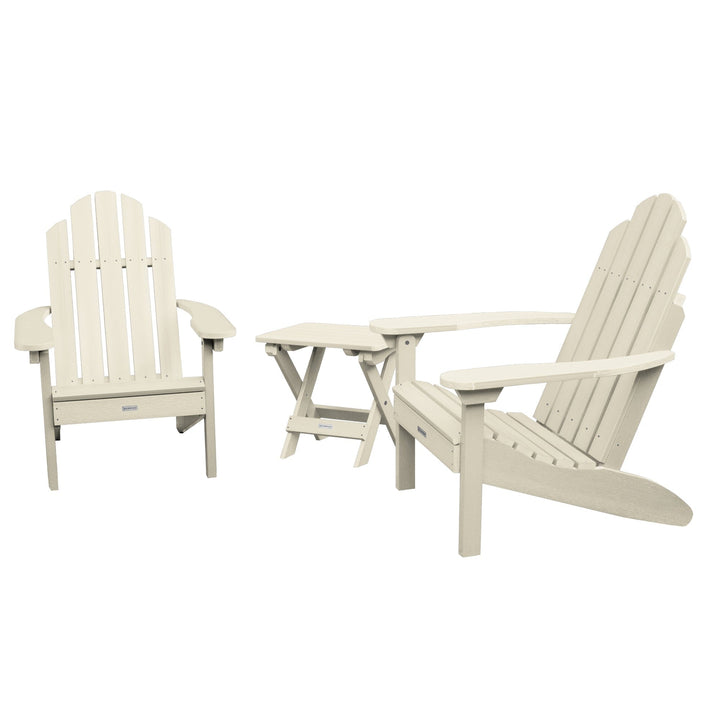 2 Classic Westport Adirondack Chairs with Folding Side Table Kitted Sets Highwood USA Whitewash
